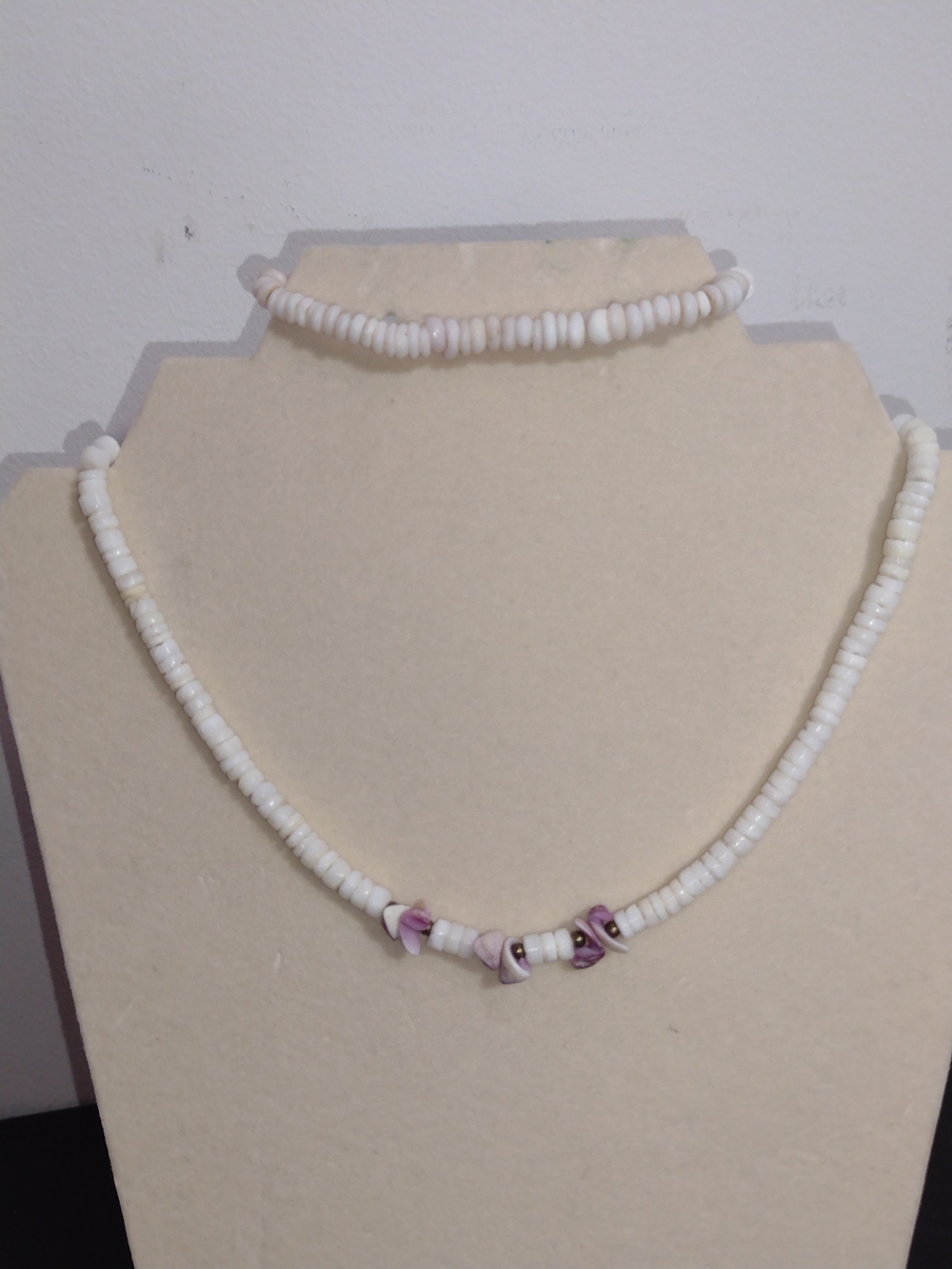Handmade White Beaded Necklace with Pink Accents - Women Jewelry